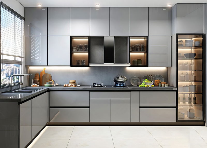 L shaped modular kitchen design with modern layout