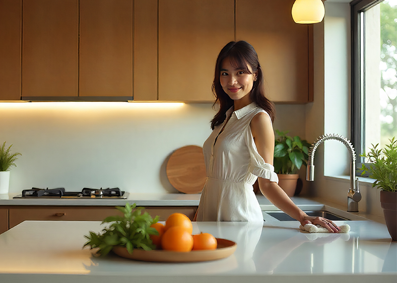 modern L shaped kitchen design with stylish cabinets