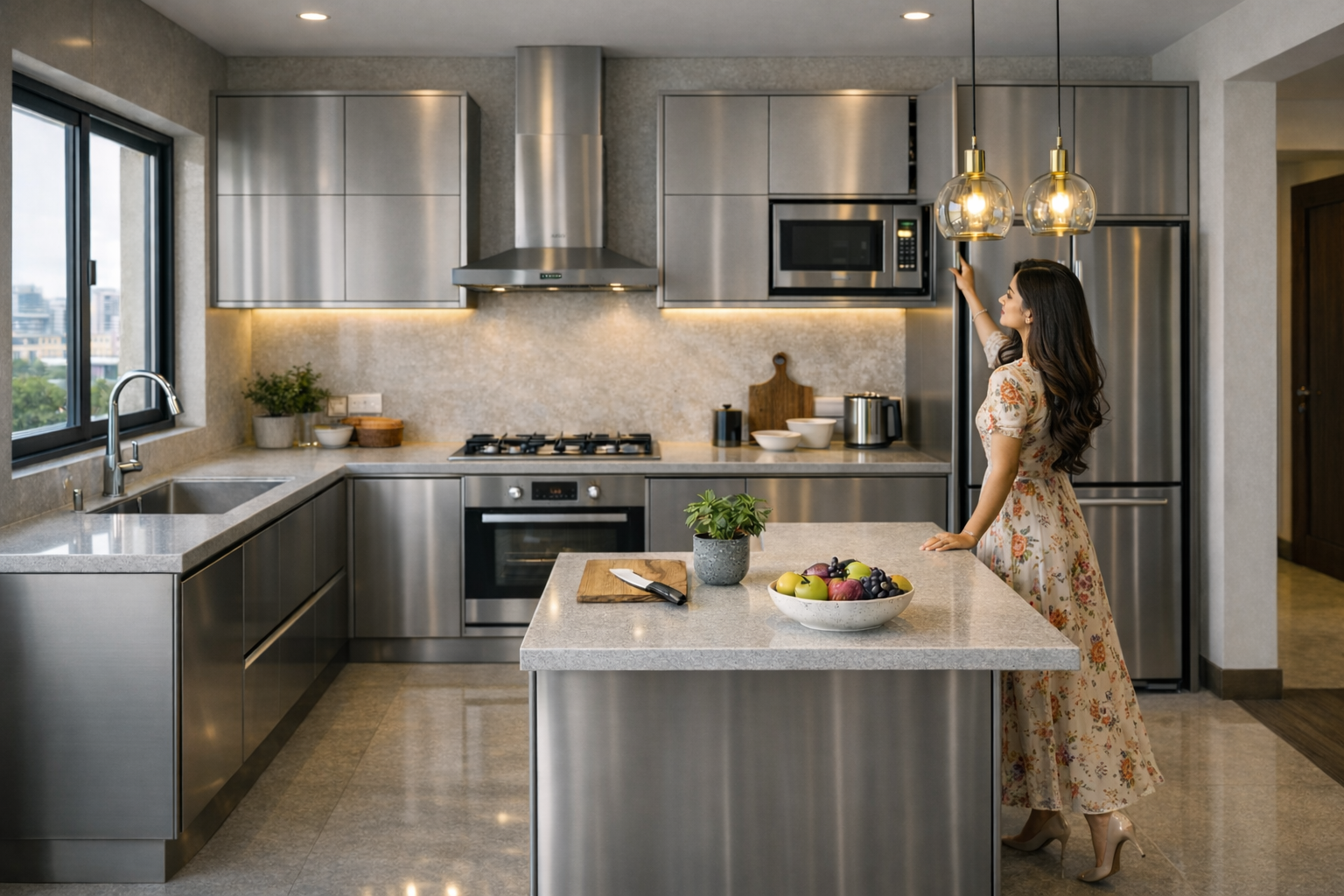 G shaped kitchen design for Indian homes with heavy cooking needs