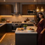 G shaped kitchen with maximum storage cabinets and drawers