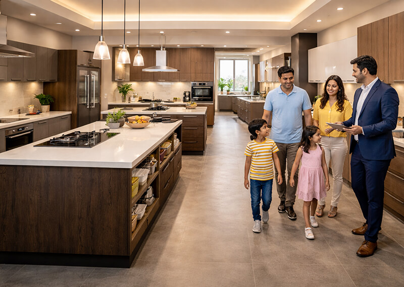 island kitchen design with modern lighting and central workspace