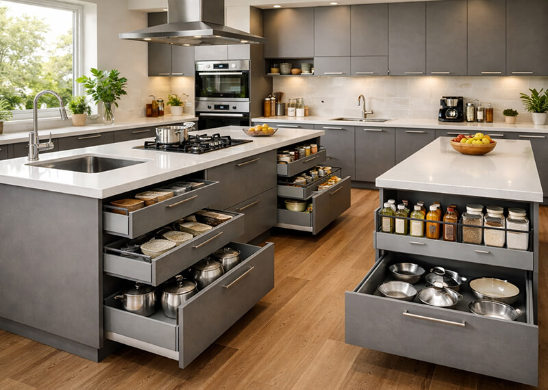 island kitchen design with open layout and central counter