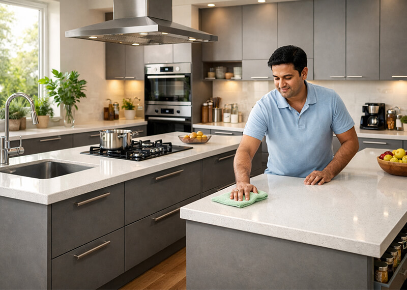 modern island modular kitchen with stylish central workspace