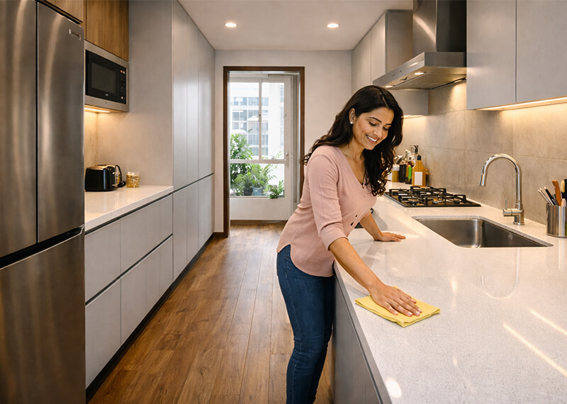 parallel kitchen design with dual counter layout