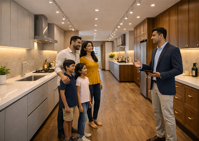 parallel kitchen with modern lighting design