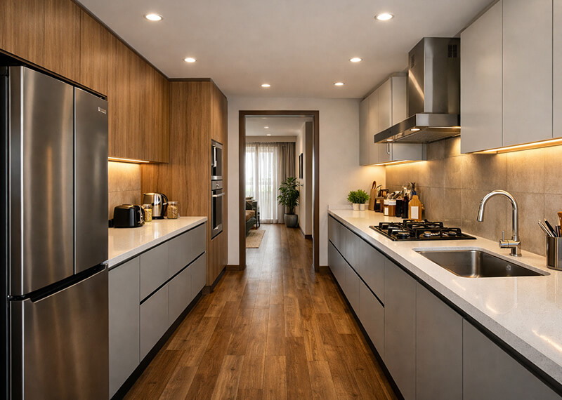 efficient parallel kitchen layout for smooth workflow