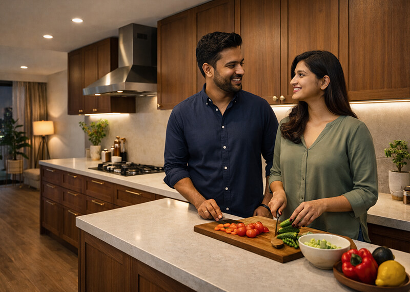 compact straight kitchen layout for small apartments