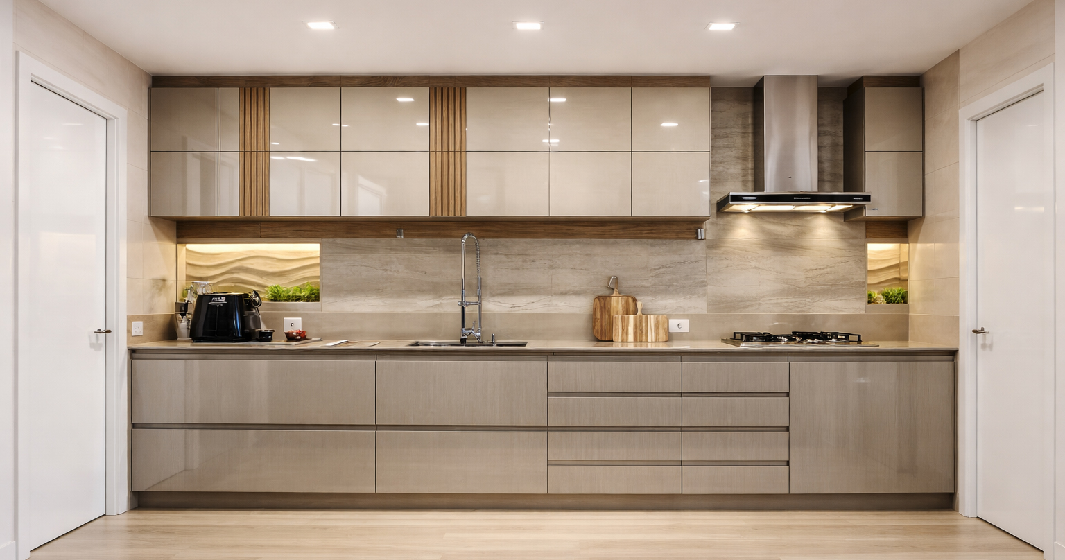 straight line modular kitchen design for compact modern homes