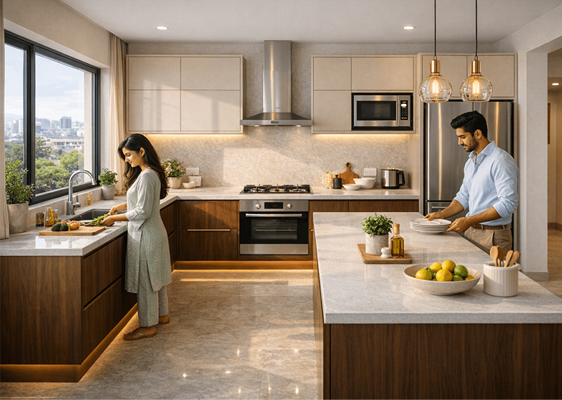 spacious U shaped kitchen for large homes