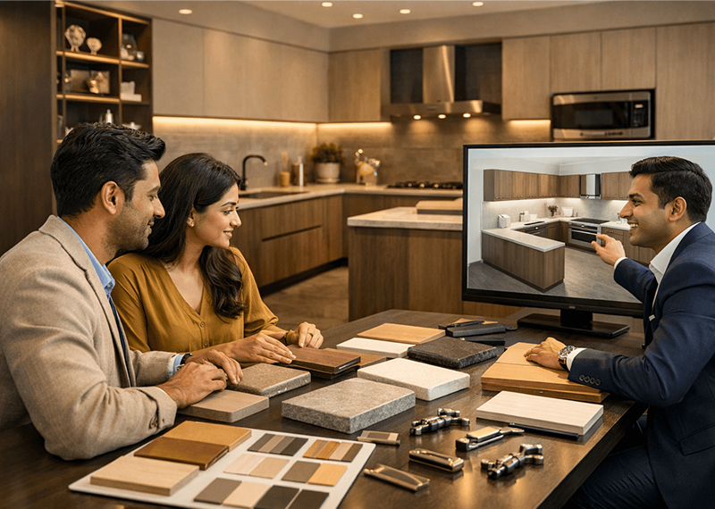 U shaped kitchen with premium modern finish cabinets