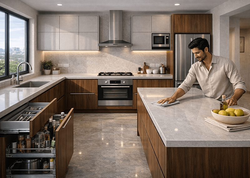 U shaped modular kitchen design with modern layout