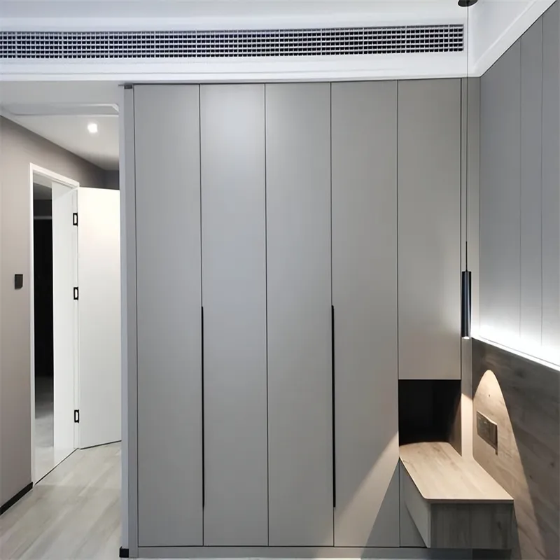 wooden finish wardrobe with elegant design and storage