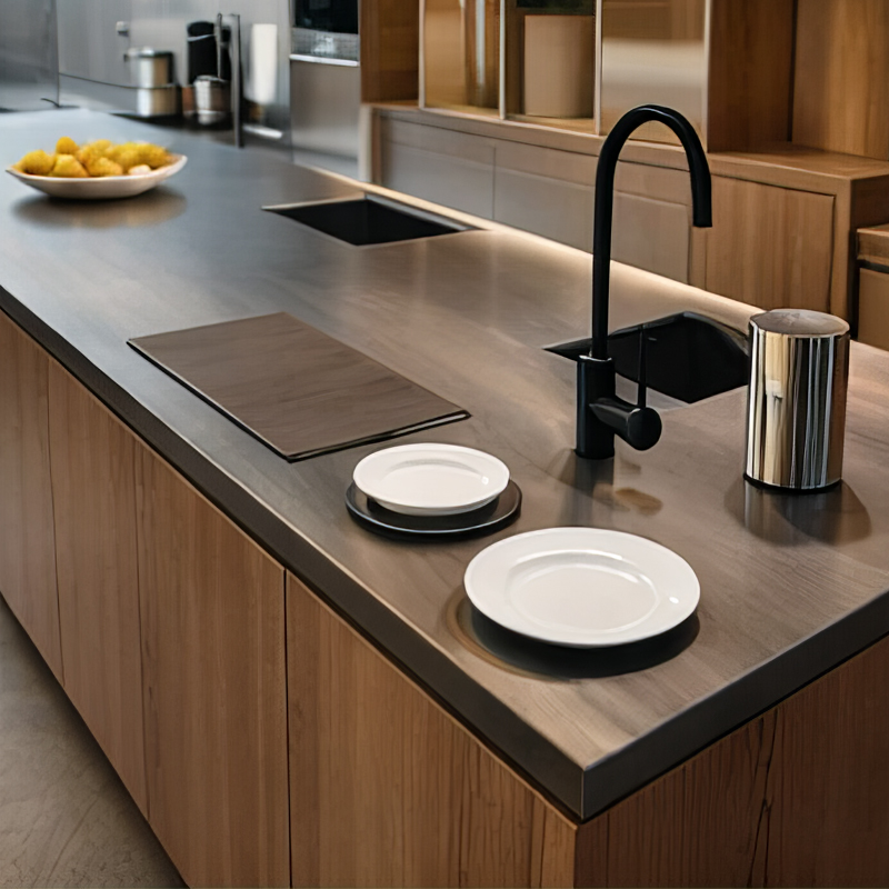 wooden kitchen with premium finish cabinets and elegant design