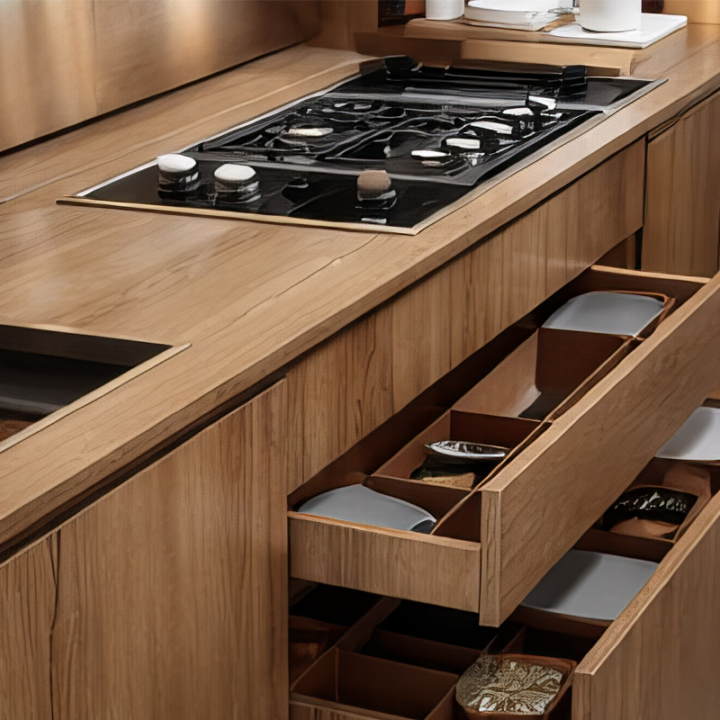 wooden modular kitchen design with modern cabinets and storage